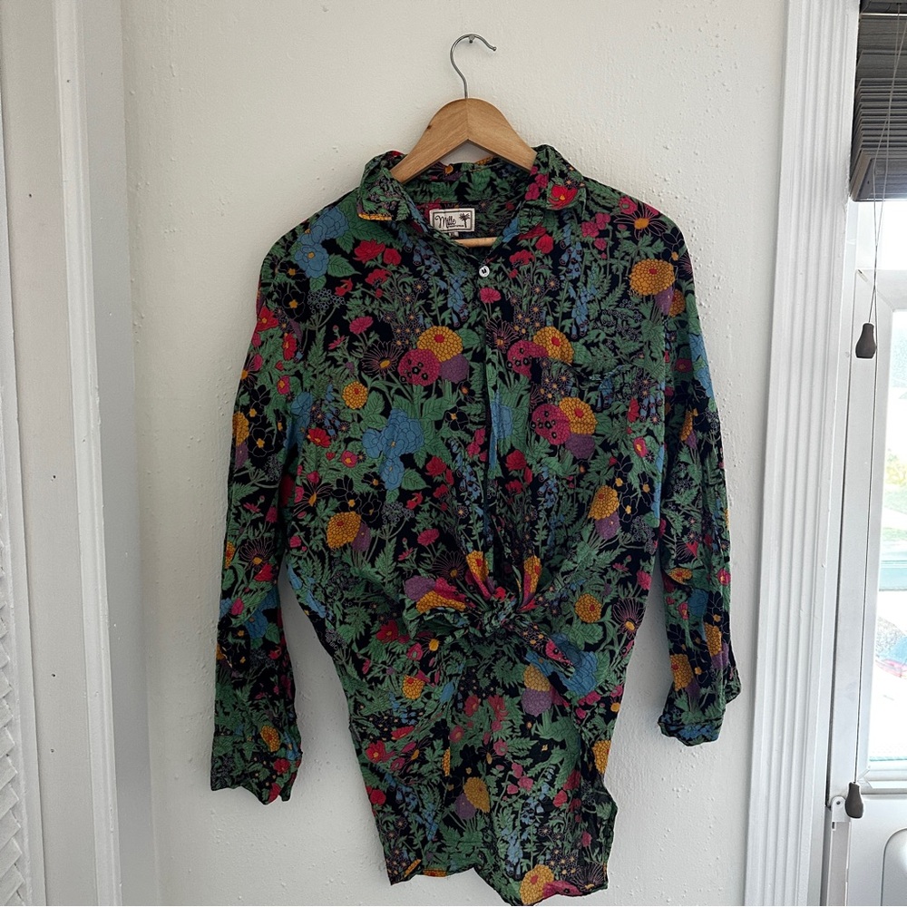 Mille floral button down shirt, linen